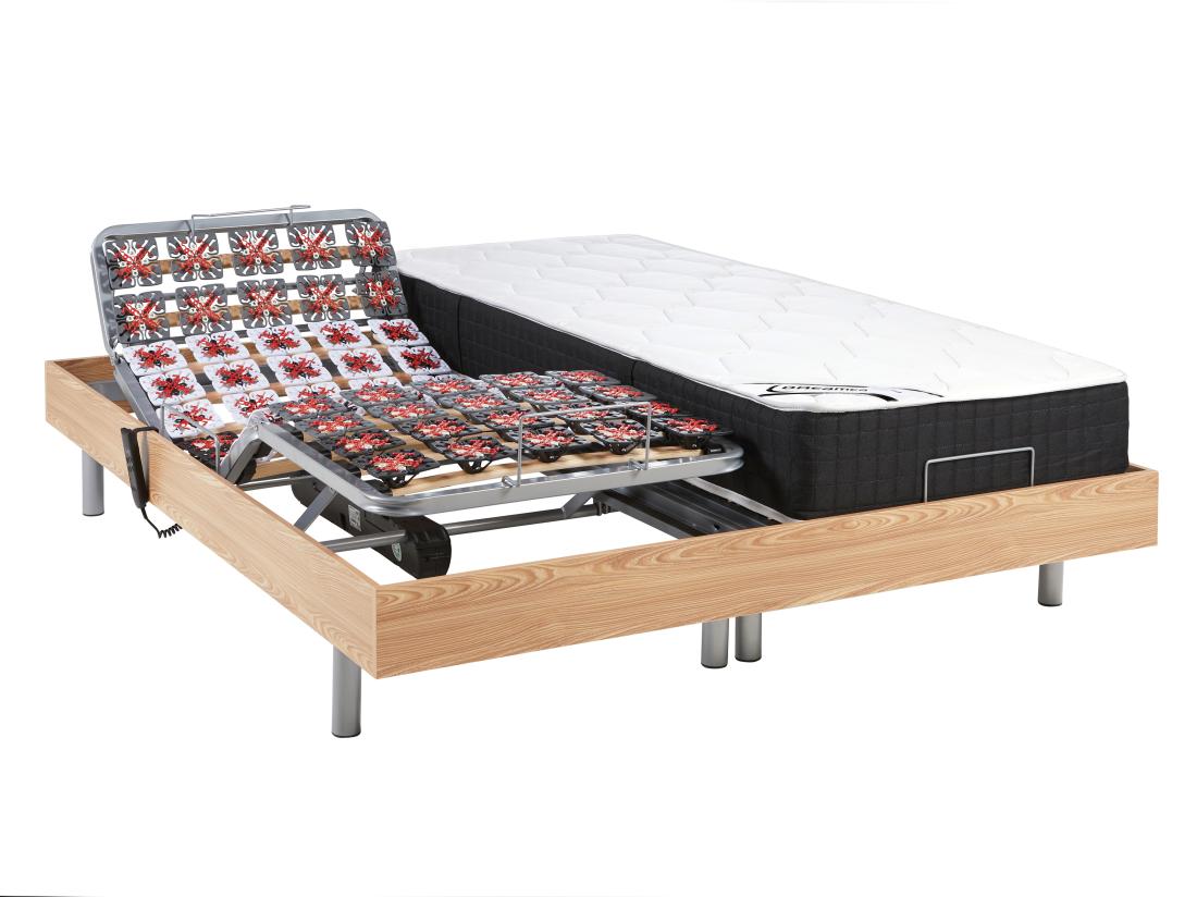 Vente Unique Lit électrique De Relaxation Tout Plots + Matelas Ressorts Ensachés Et Mémoire Forme - 2 X 80 X 200 Cm - Chêne - PHANES De DREAMEA