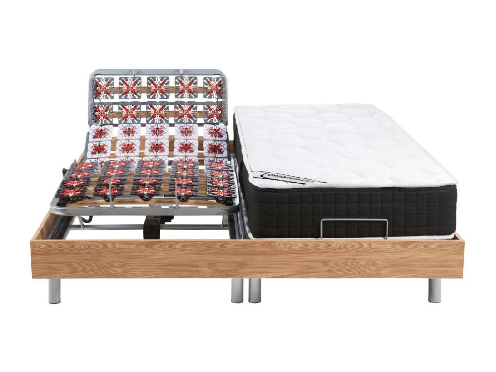 Vente Unique Lit électrique De Relaxation Tout Plots + Matelas Ressorts Ensachés Et Mémoire Forme - 2 X 80 X 200 Cm - Chêne - PHANES De DREAMEA