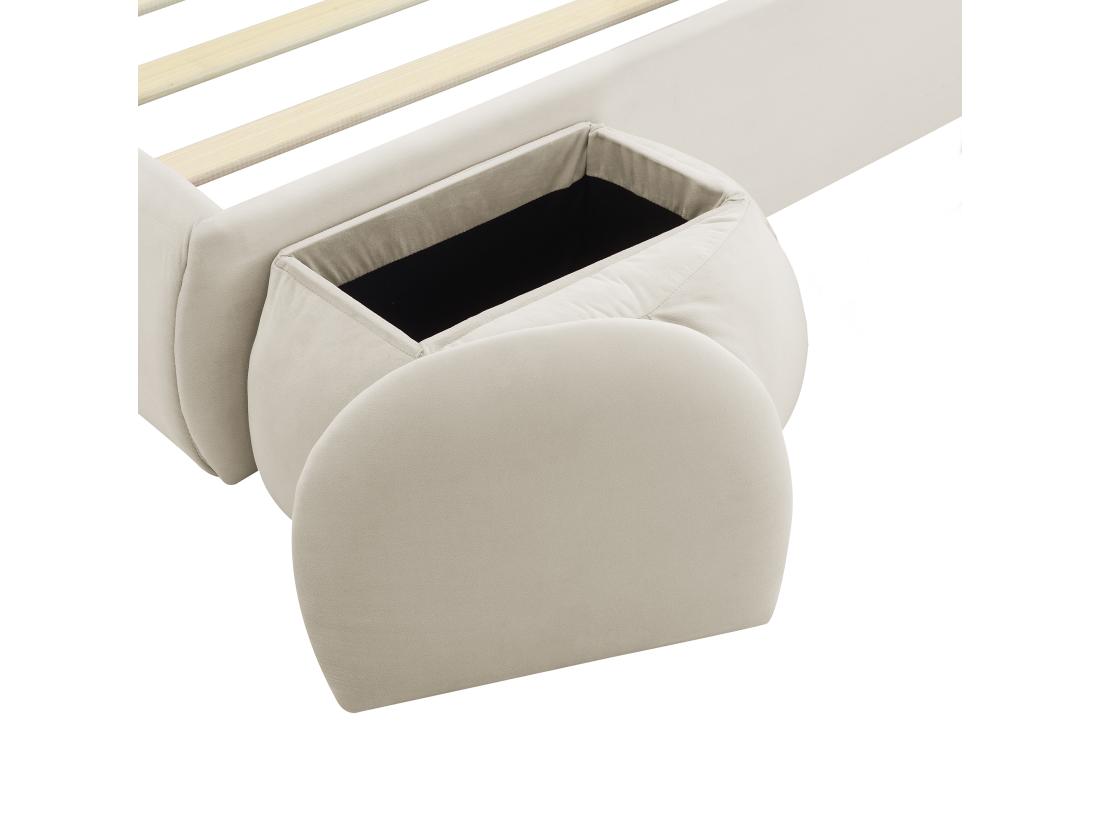 Vente Unique Lit Enfant 140x200 Cm Rembourré En Velours - Oreille De Lapin Avec LED Réglable - Avec 2 Tabourets De Rangement - Beige