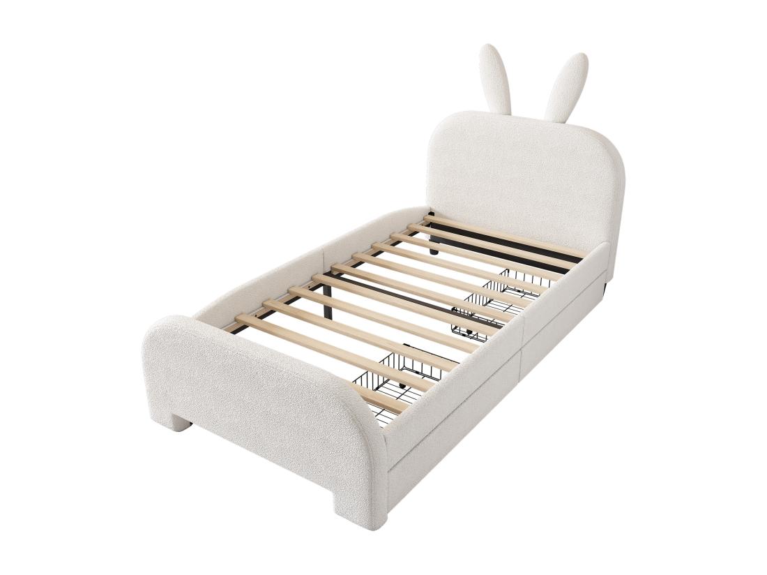 Vente Unique Lit Enfant 90x200 Cm Avec 2 Tiroirs - Tête En Forme De Lapin - Blanc