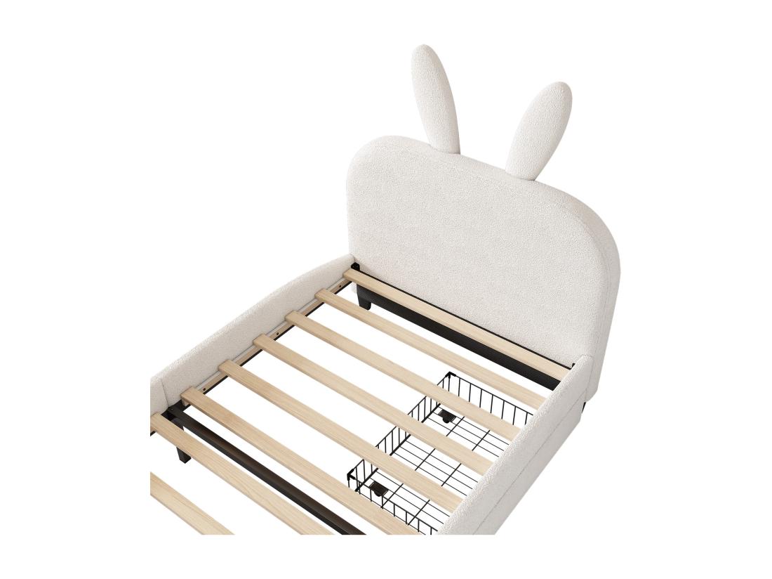 Vente Unique Lit Enfant 90x200 Cm Avec 2 Tiroirs - Tête En Forme De Lapin - Blanc