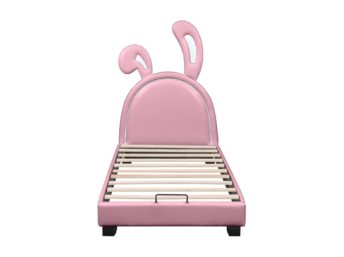 Vente Unique Lit Enfant En Similicuir Avec Tête En Forme D'oreilles De Lapin + Sommier à Lattes - 90x200cm - Rose