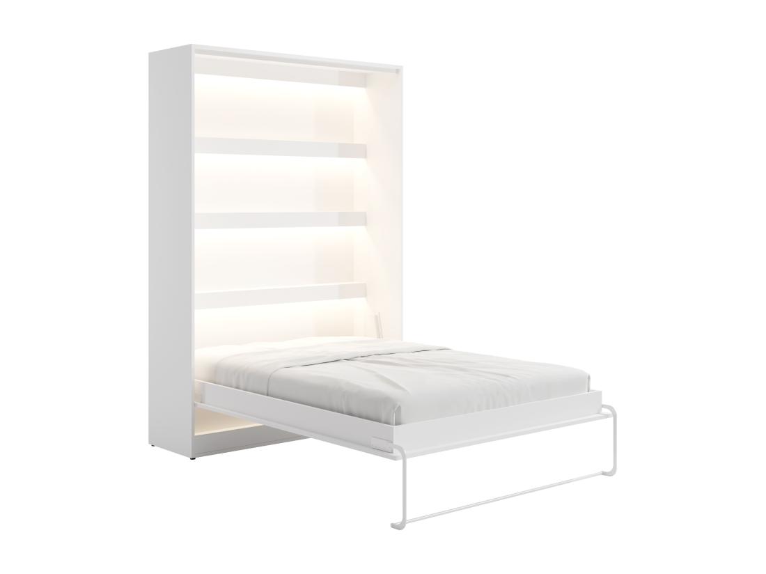 Vente Unique Lit Escamotable 140 X 200 Cm - Ouverture Verticale Manuelle - Avec LEDs - Blanc - RAPILI