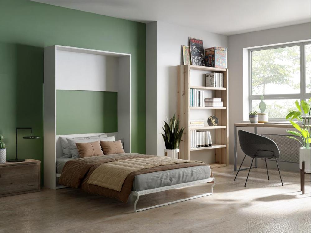 Vente Unique Lit Escamotable 140 X 200 Cm - Ouverture Verticale Manuelle - Blanc + Matelas - MALINA II