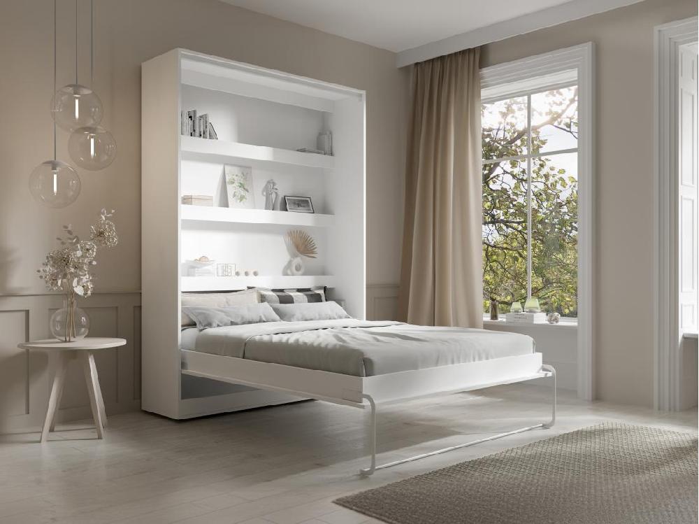 Vente Unique Lit Escamotable 140 X 200 Cm - Ouverture Verticale Manuelle - Avec LEDs - Blanc + Matelas - RAPILI