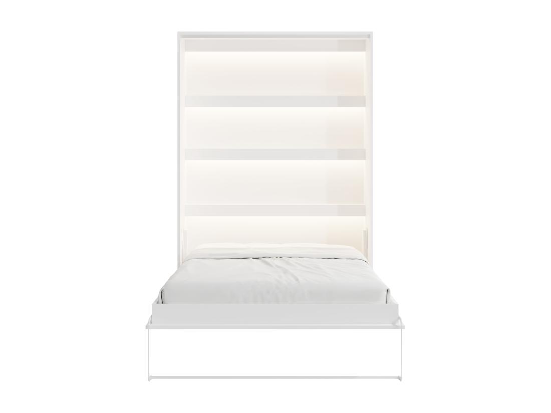 Vente Unique Lit Escamotable 140 X 200 Cm - Ouverture Verticale Manuelle - Avec LEDs - Blanc + Matelas - RAPILI