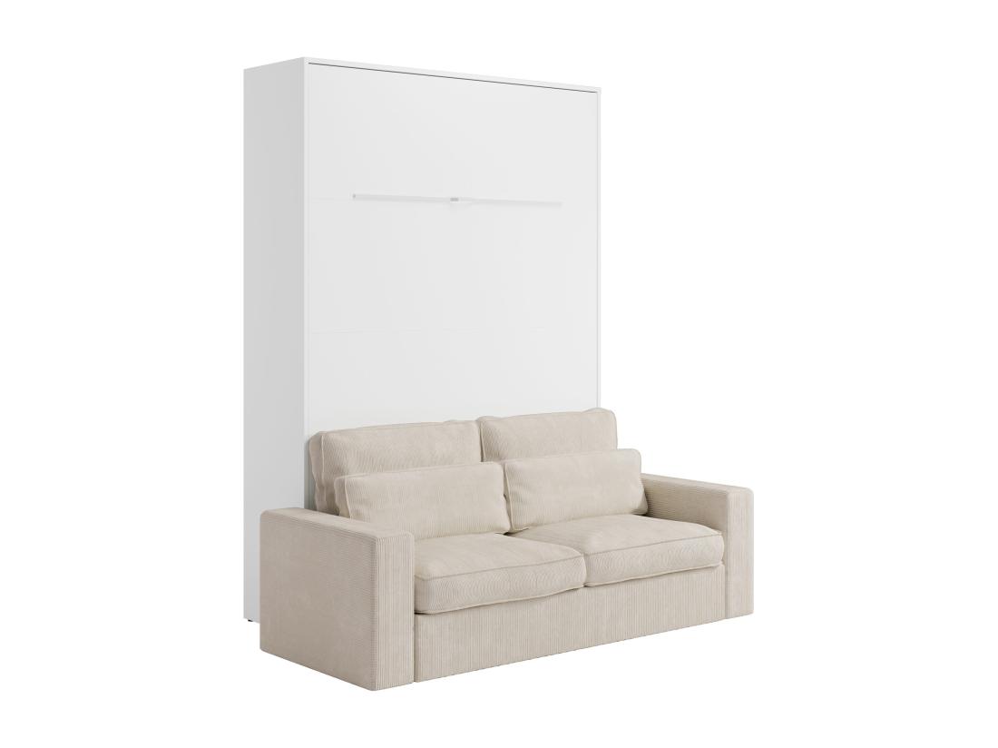 Vente Unique Lit Escamotable 140 X 200 Cm - Ouverture Verticale Manuelle - Avec LEDs - Blanc + Matelas + Canapé - RAPILI