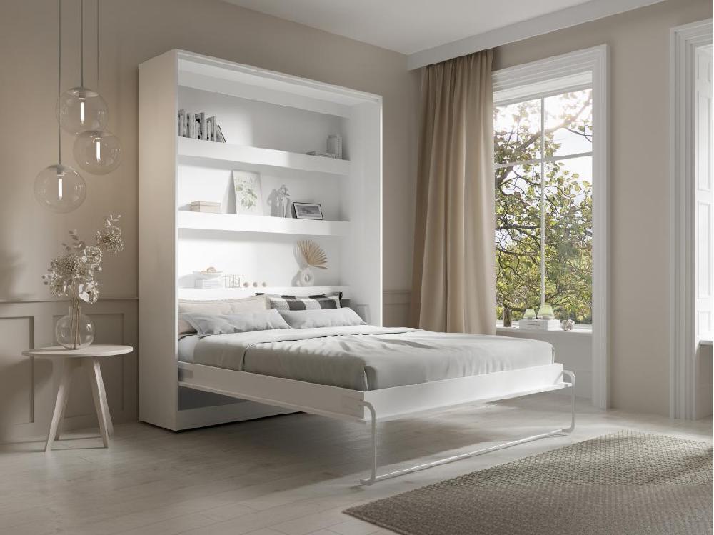 Vente Unique Lit Escamotable 160 X 200 Cm - Ouverture Verticale Manuelle - Avec LEDs - Blanc - RAPILI