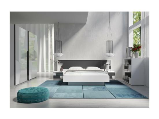 Vente Unique Lit FULMO 160 Cm Avec Coffre - Coloris Blanc Et Finition Gris Béton - 171 X 92 X 201 Cm