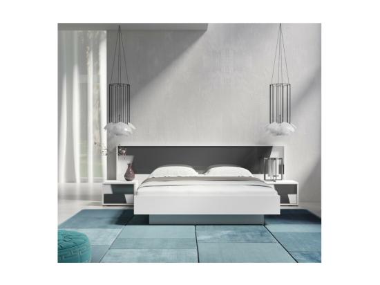 Vente Unique Lit FULMO 160 Cm Avec Coffre - Coloris Blanc Et Finition Gris Béton - 171 X 92 X 201 Cm