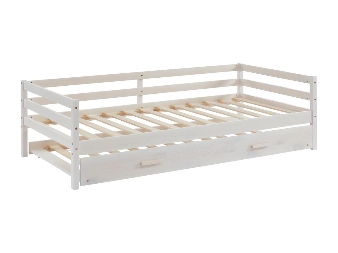 Vente Unique Lit Gigogne AEDAN II - 2 X 90 X 190 Cm - Pin Massif Et MDF - Blanchi