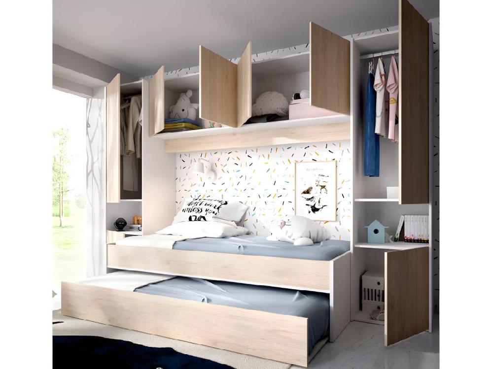 Vente Unique Lit Gigogne Avec Pont De Lit SELENA - 90 X 190 Cm - Coloris : Chêne Et Blanc