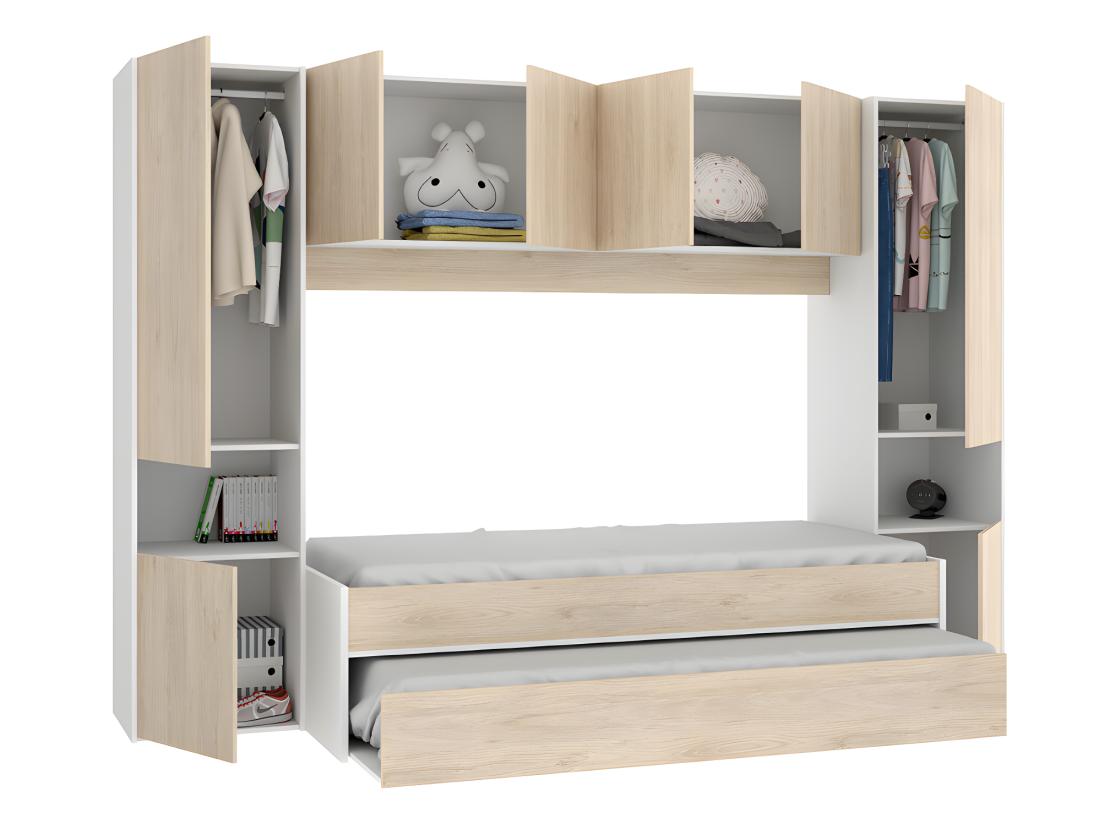 Vente Unique Lit Gigogne Avec Pont De Lit SELENA - 90 X 190 Cm - Coloris : Chêne Et Blanc