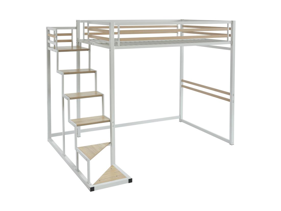 Vente Unique Lit Mezzanine 140 X 200 Cm - Métal Et MDF - Blanc - JOGUI