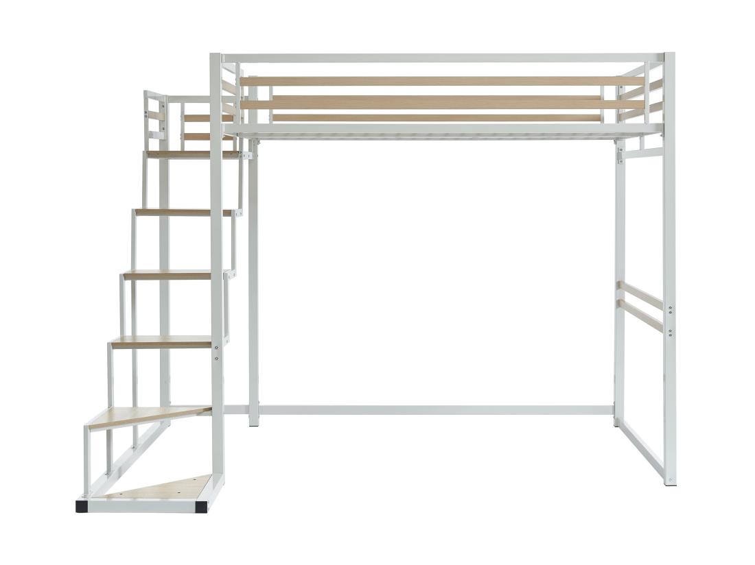Vente Unique Lit Mezzanine 140 X 200 Cm - Métal Et MDF - Blanc - JOGUI