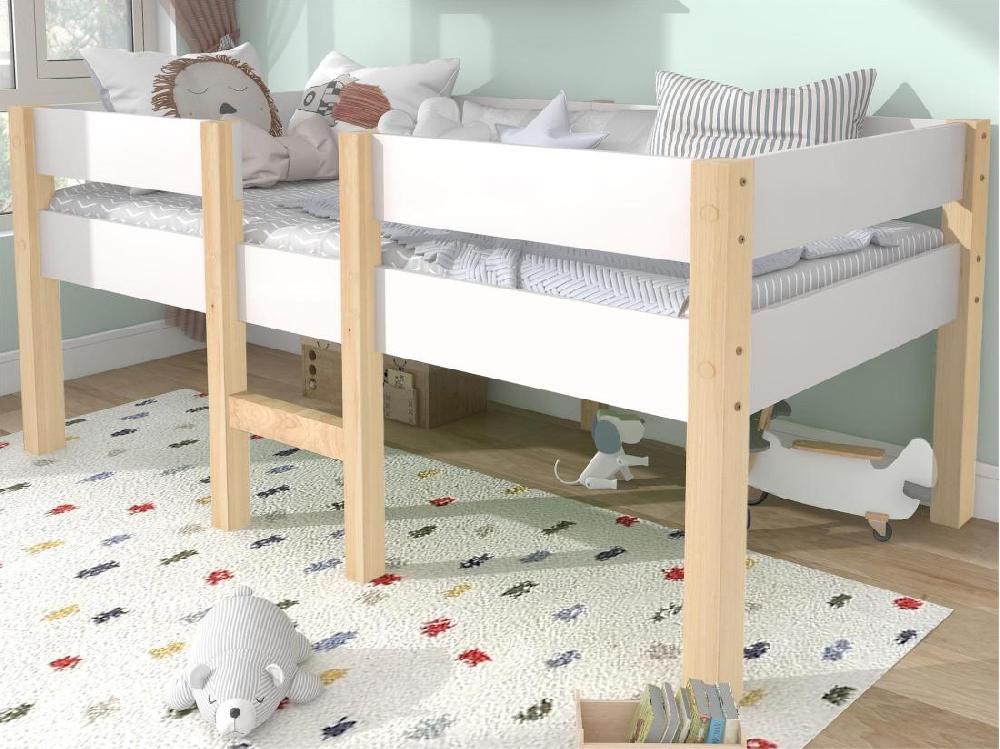 Vente Unique Lit Mezzanine Avec Barrières De Sécurité - En Bois De Pin Massif - 90x200 Cm - Blanc