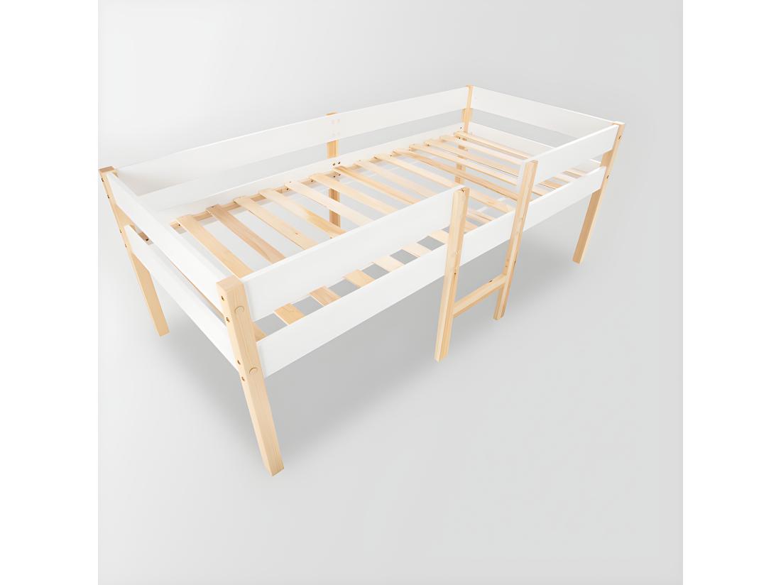 Vente Unique Lit Mezzanine Avec Barrières De Sécurité - En Bois De Pin Massif - 90x200 Cm - Blanc