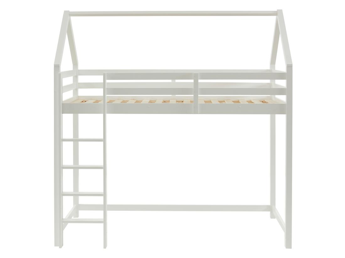 Vente Unique Lit Mezzanine Cabane 90 X 190 Cm - Pin Massif - Blanc - TARZIA