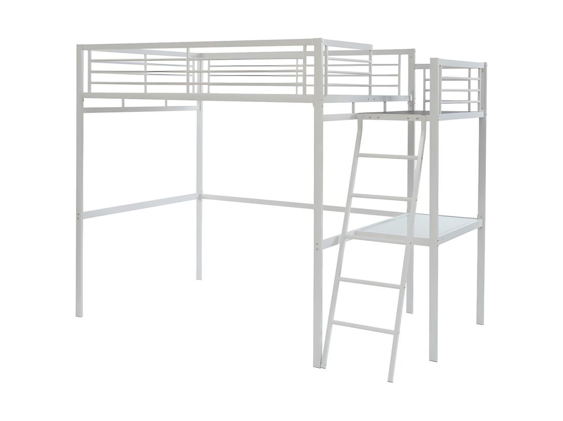 Vente Unique Lit Mezzanine CASUAL II - 140 X 190 Cm - Plateforme Bureau - Blanc