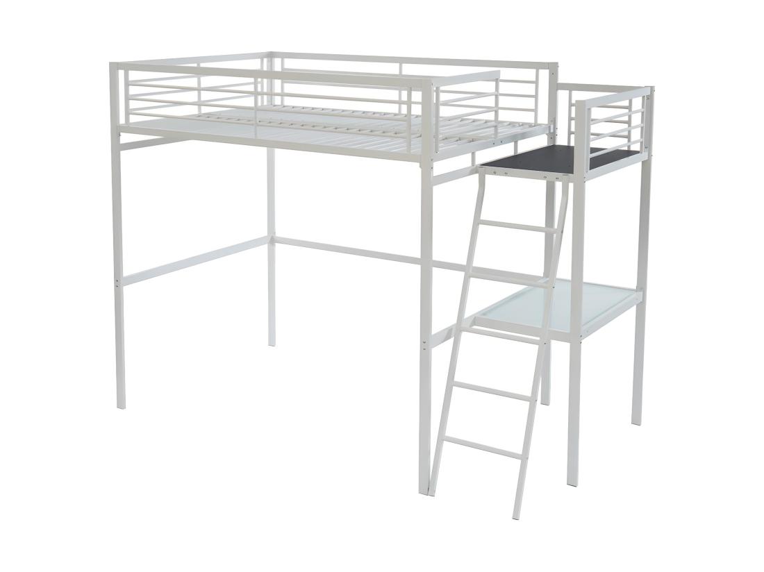 Vente Unique Lit Mezzanine CASUAL II - 140 X 190 Cm - Plateforme Bureau - Blanc