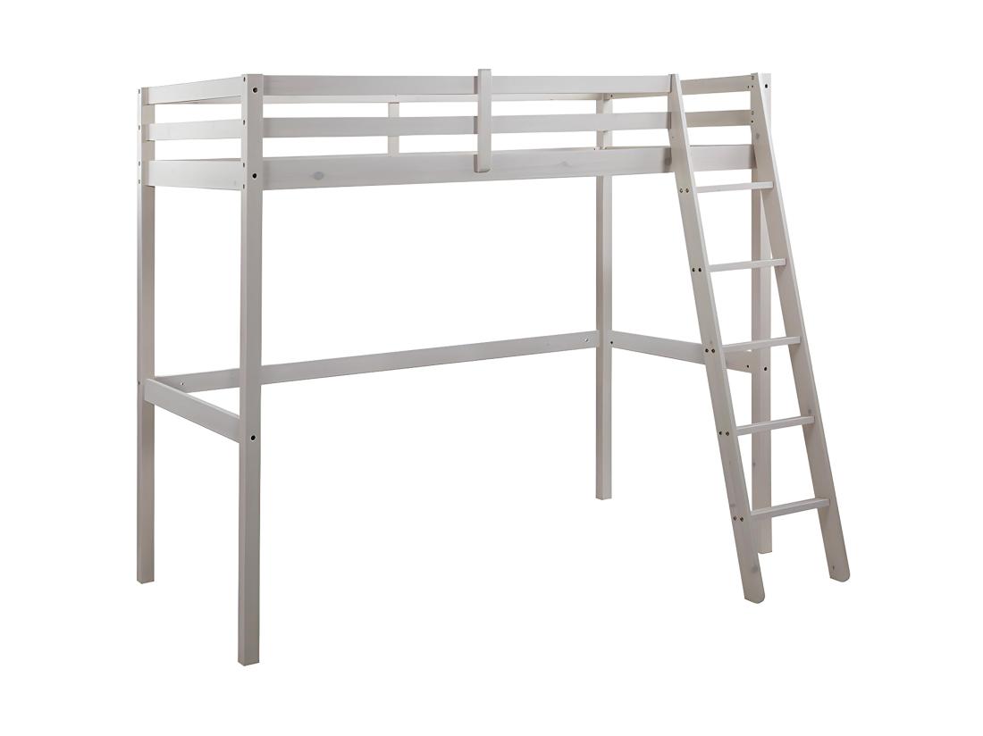 Vente Unique Lit Mezzanine GEDEON II - 90 X 190 Cm - Pin Massif - Blanchi