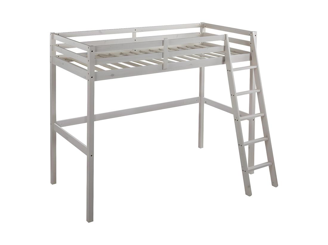 Vente Unique Lit Mezzanine GEDEON II - 90 X 190 Cm - Pin Massif - Blanchi