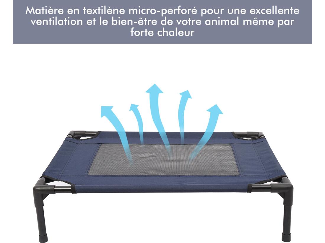 Vente Unique Lit Pour Chien Chat Lit De Camp Grand Confort Sur Pieds Tissu Oxford Textilène Micro-perforé 76L X 61l X 18H Cm Bleu Marine Noir