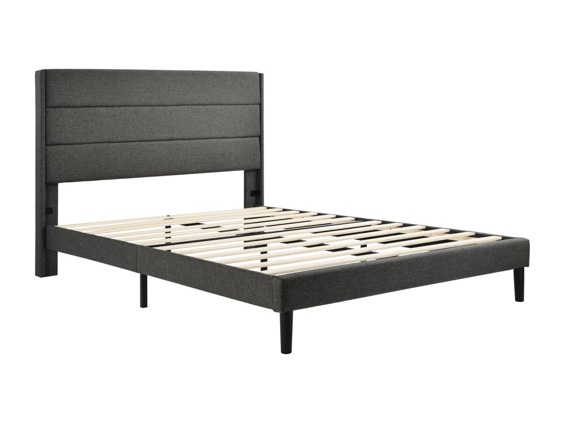 Vente Unique Lit Rembourré En Lin - 140x200cm - Style Contemporain - Gris