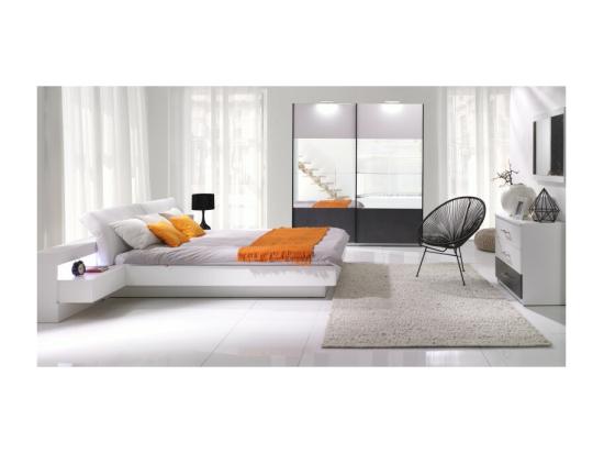 Vente Unique Lit RENATO 160x200 Avec Sommier Et Chevets à LED Intégrés Coloris Blanc