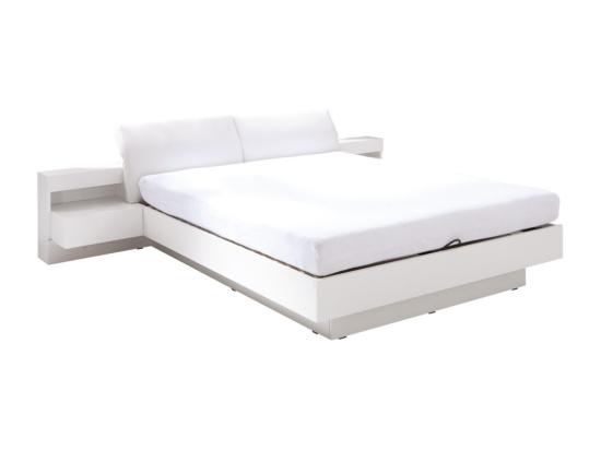 vente unique Lit RENATO 160x200 avec sommier et chevets à LED intégrés coloris blanc