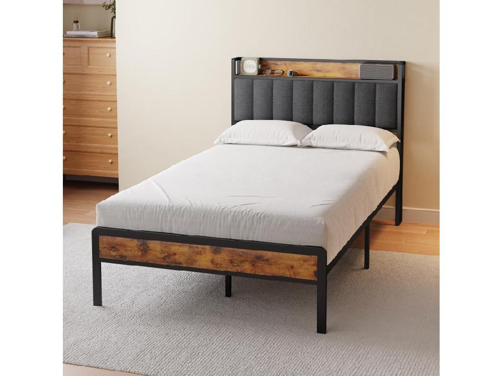 vente unique Lit Simple 120 x 200 en Métal avec Tête de lit Capitonnée en Tissu pour Rangement Bealife Sommier à Lattes Lit Enfant Adolescent Noir et Gris Foncé