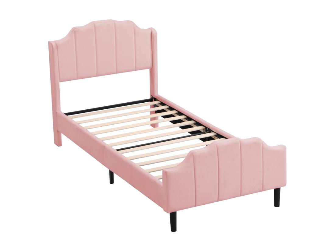 Vente Unique Lit Simple Rembourré En Velours 90x200cm Avec Sommier à Lattes - Rose