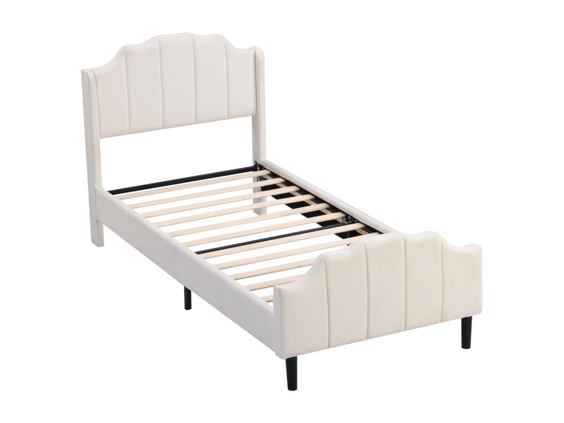 Vente Unique Lit Simple Rembourré En Velours 90x200cm Avec Sommier à Lattes - Beige