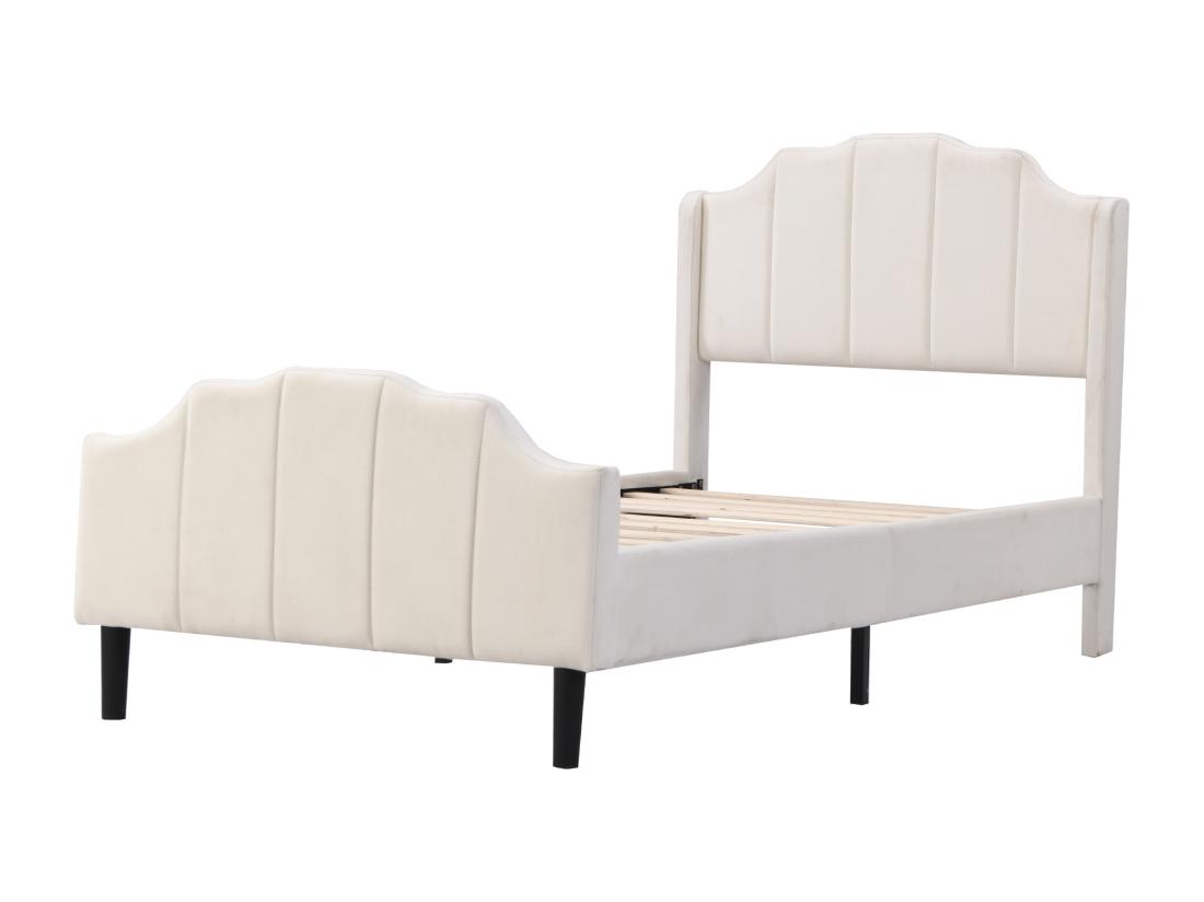Vente Unique Lit Simple Rembourré En Velours 90x200cm Avec Sommier à Lattes - Beige