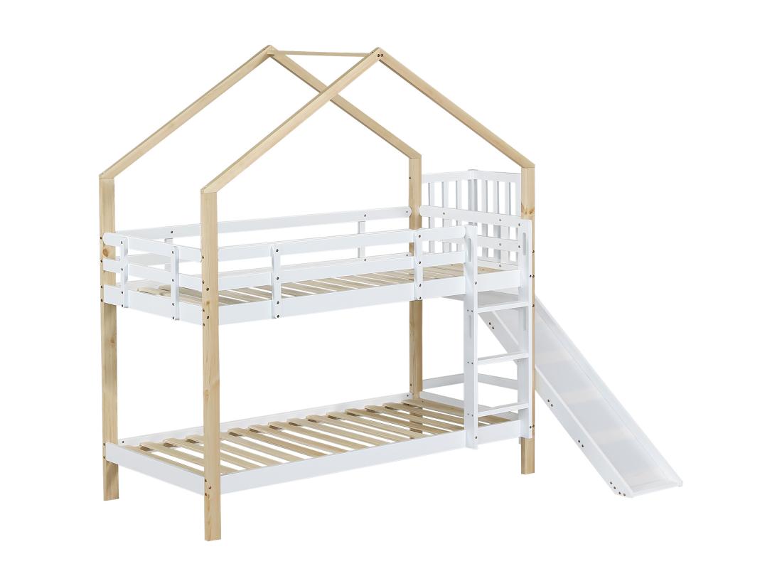 Vente Unique Lit Superposé Avec Toboggan Et échelle - Cadre En Bois Massif - 90x200 Cm - Blanc