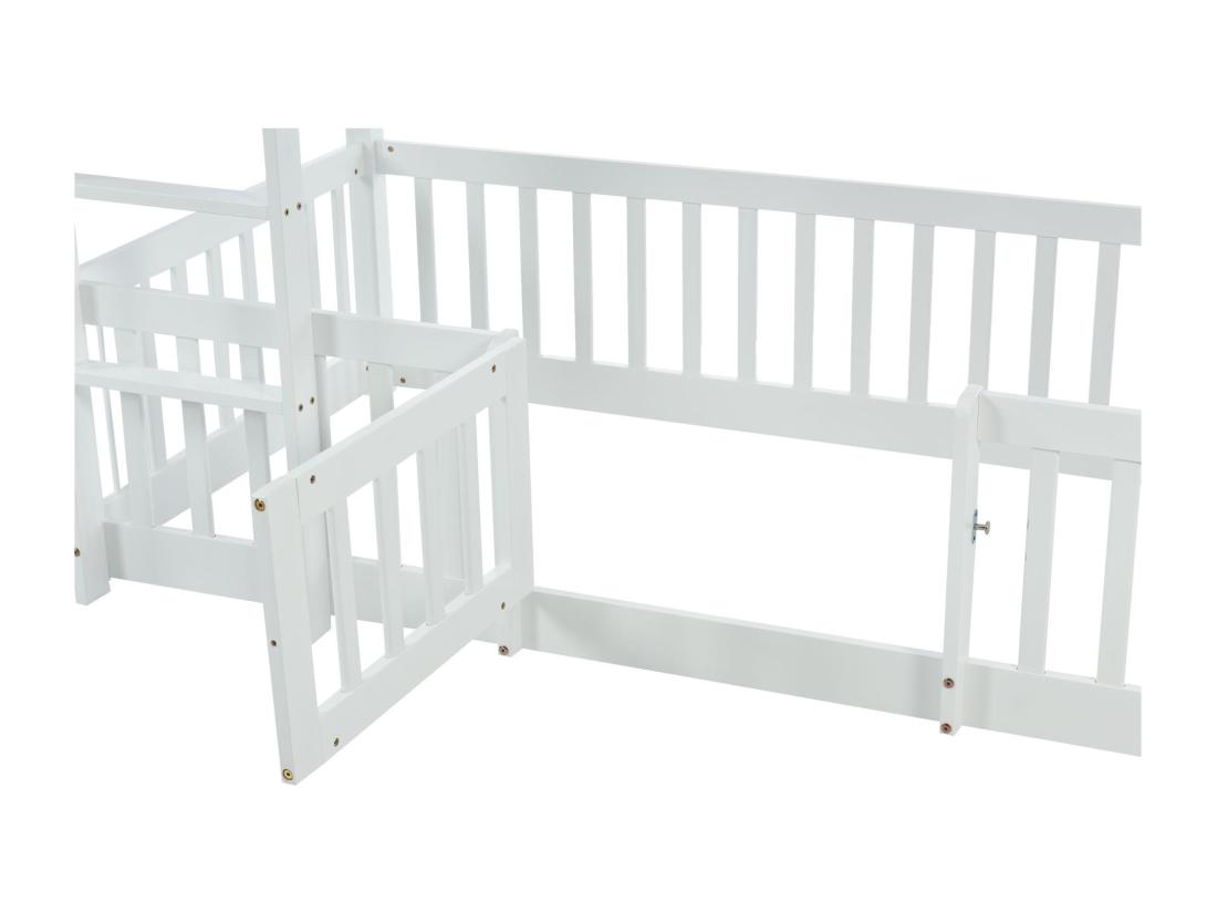 Vente Unique Lit Superposé En Bois Massif - 90x200 Cm - Avec Barrières De Sécurité - Blanc