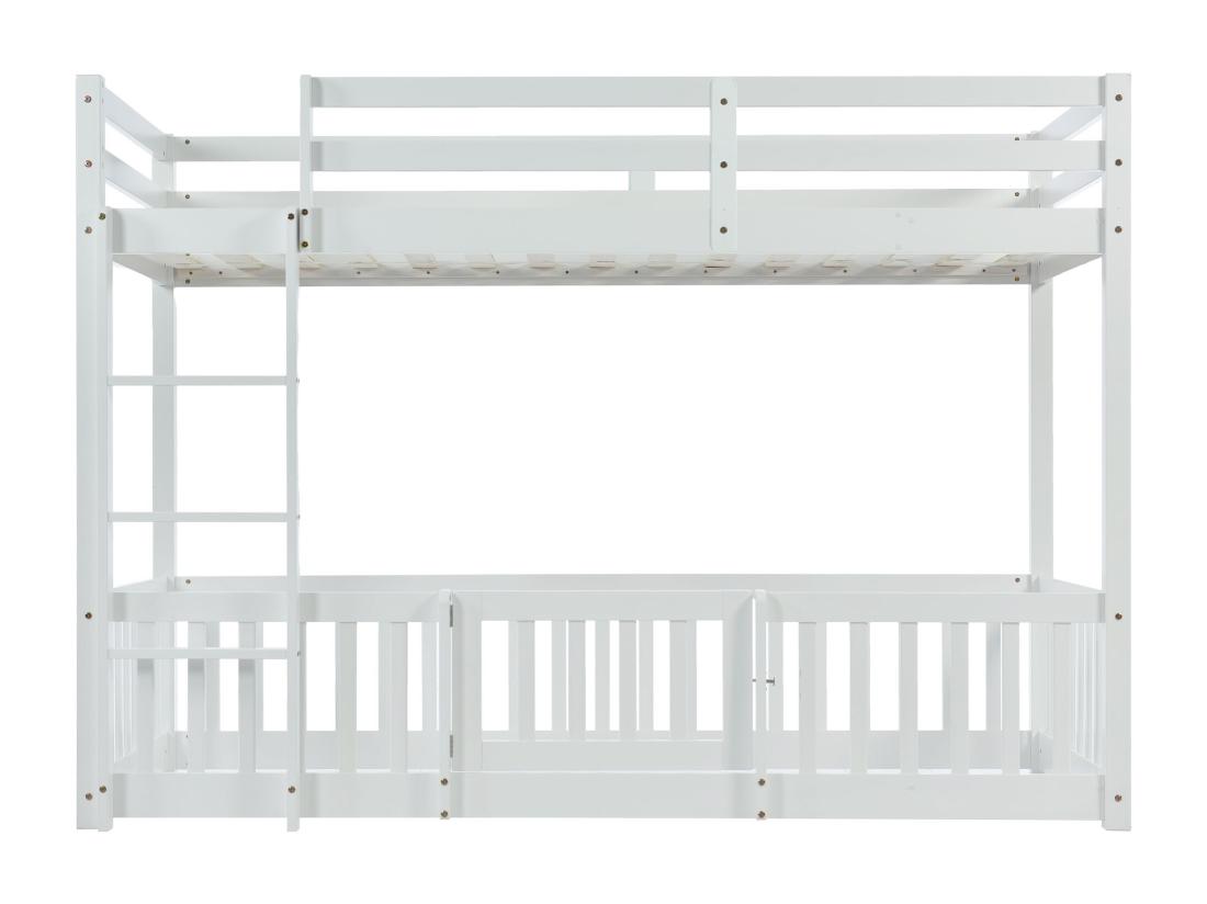 vente unique Lit superposé en bois massif - 90x200 cm - avec barrières de sécurité - Blanc