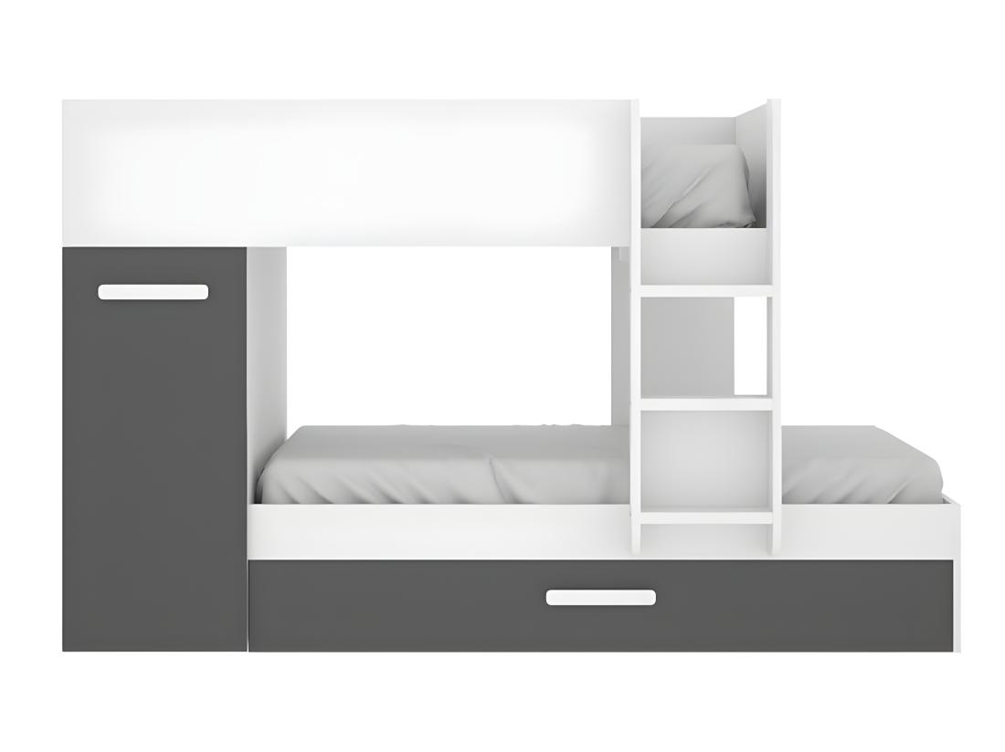 Vente Unique Lits Superposés Avec Tiroir Lit Gigogne Et Rangements 3 X 90 X 190 Cm - Anthracite Et Blanc - ANTHONY