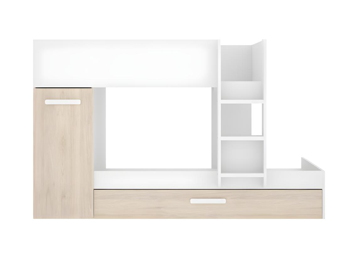 Vente Unique Lits Superposés Avec Tiroir Lit Gigogne Et Rangements 3 X 90 X 190 Cm - Blanc Et Naturel - ANTHONY