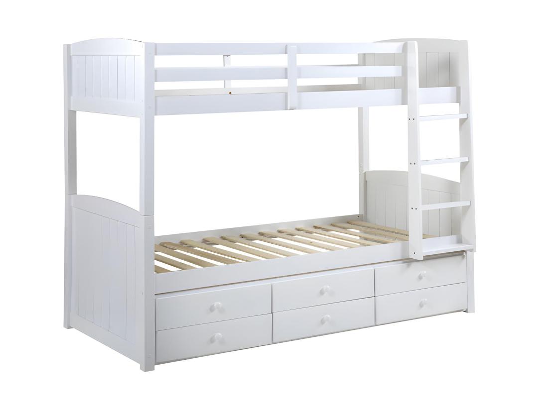 Vente Unique Lits Superposés Séparables ANCHISE II - 2 X 90 X 190 Cm - Avec Rangements - Pin Blanc