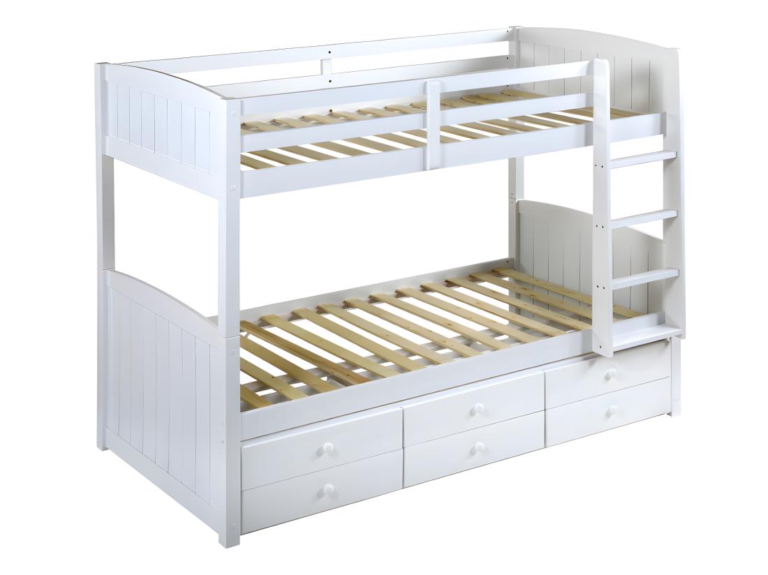 Vente Unique Lits Superposés Séparables ANCHISE II - 2 X 90 X 190 Cm - Avec Rangements - Pin Blanc