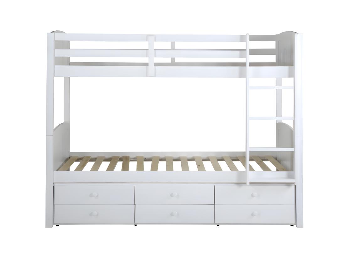Vente Unique Lits Superposés Séparables ANCHISE II - 2 X 90 X 190 Cm - Avec Rangements - Pin Blanc