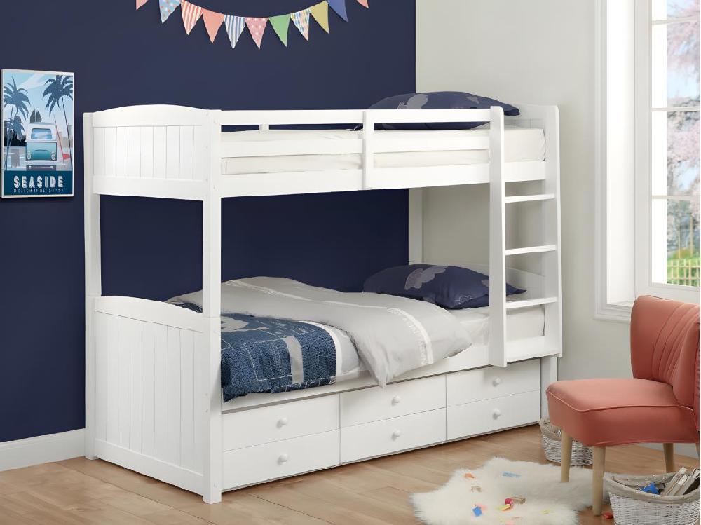 Vente Unique Lits Superposés Séparables ANCHISE II - 2 X 90 X 190 Cm - Avec Rangements - Pin Blanc
