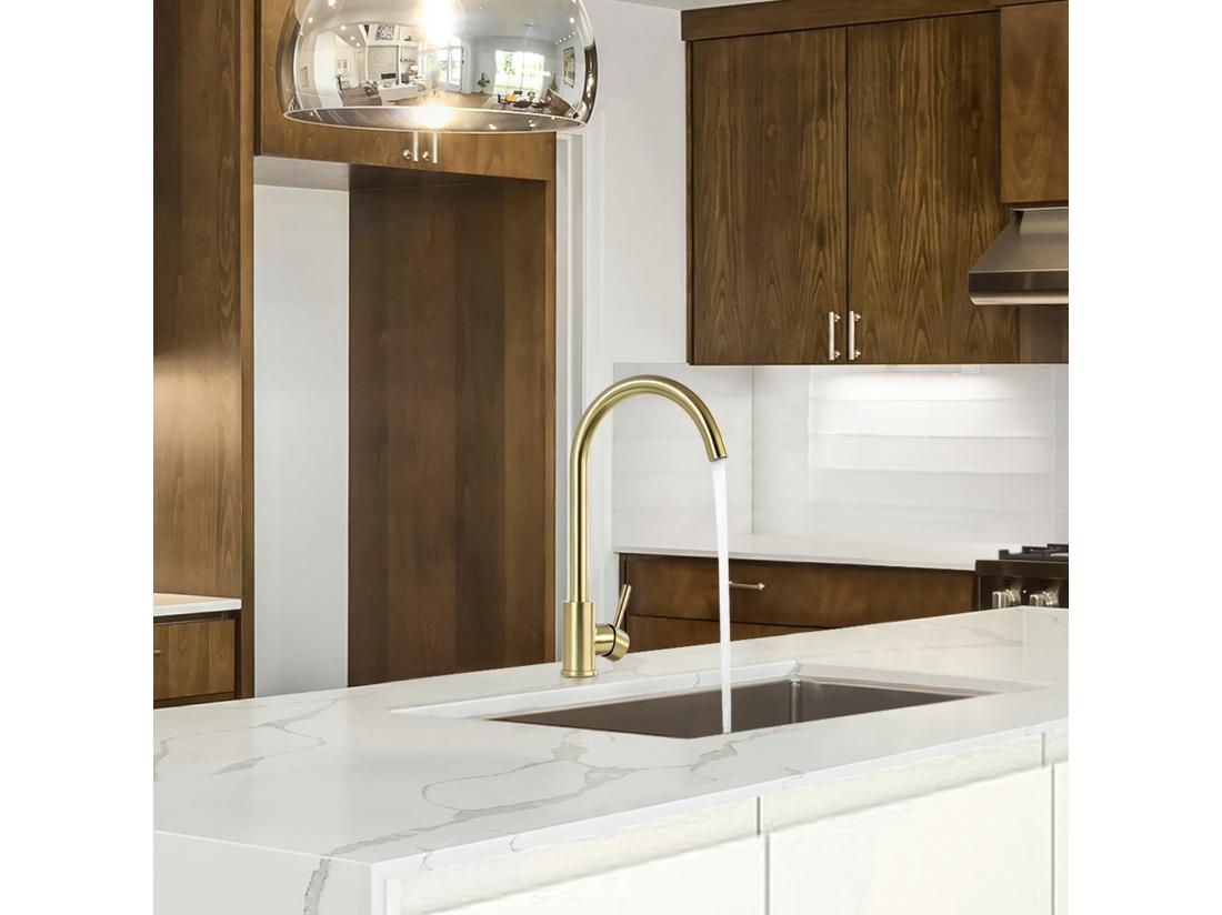 vente unique Lonheo Max Robinet de Cuisine U-Forme Rotatif à 360°Mitigeur Évier à Eau Froide et Chaude en Acier Inoxydable avec Barboteur démotable Doré EU Modèle