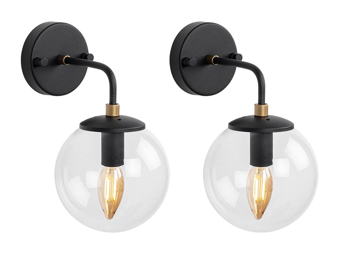 Vente Unique Lot De 2 Appliques Murales En Métal Avec Globe - D. 15 X 27 Cm- Noir - BARLATI
