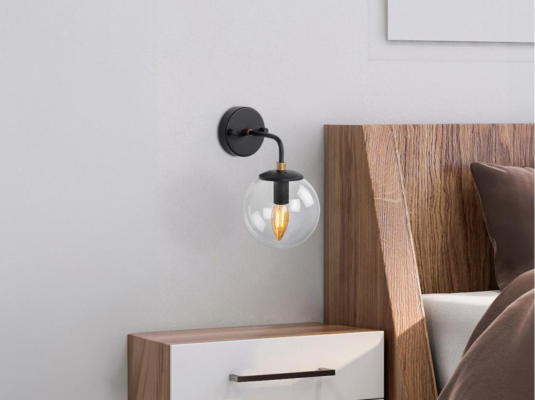 Vente Unique Lot De 2 Appliques Murales En Métal Avec Globe - D. 15 X 27 Cm- Noir - BARLATI