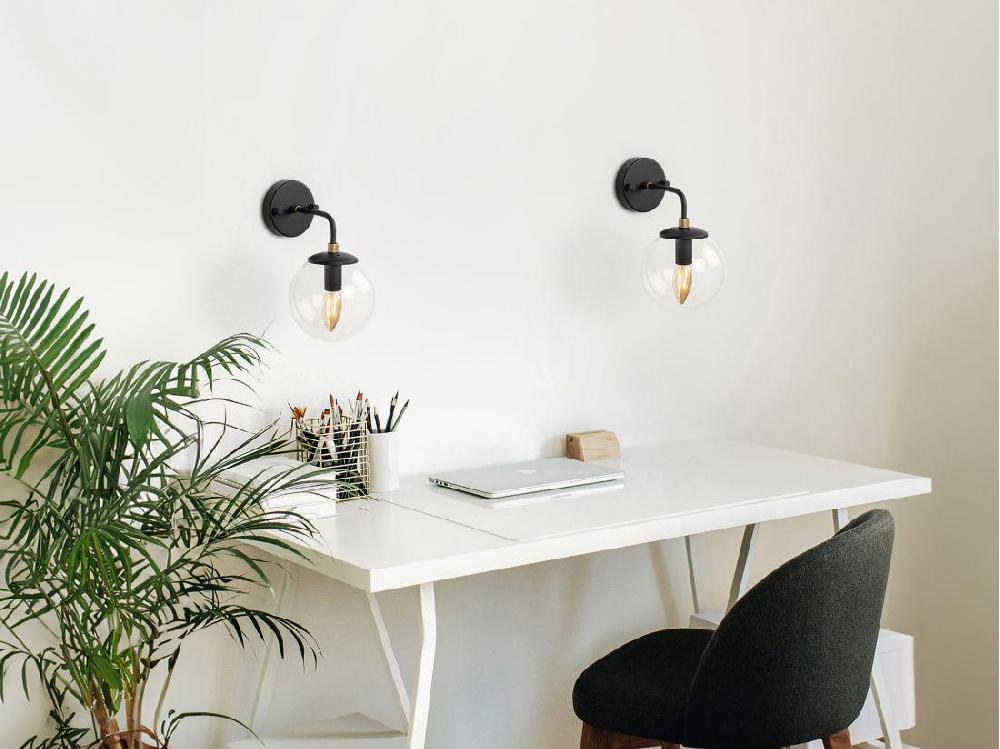 vente unique Lot de 2 appliques murales en métal avec globe - D. 15 x 27 cm- Noir - BARLATI