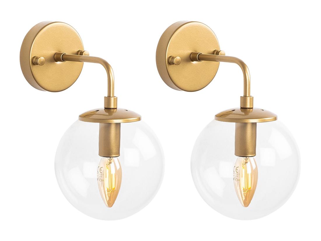 vente unique Lot de 2 appliques murales en métal avec globe - D. 15 x 27 cm - Doré - BARLATI