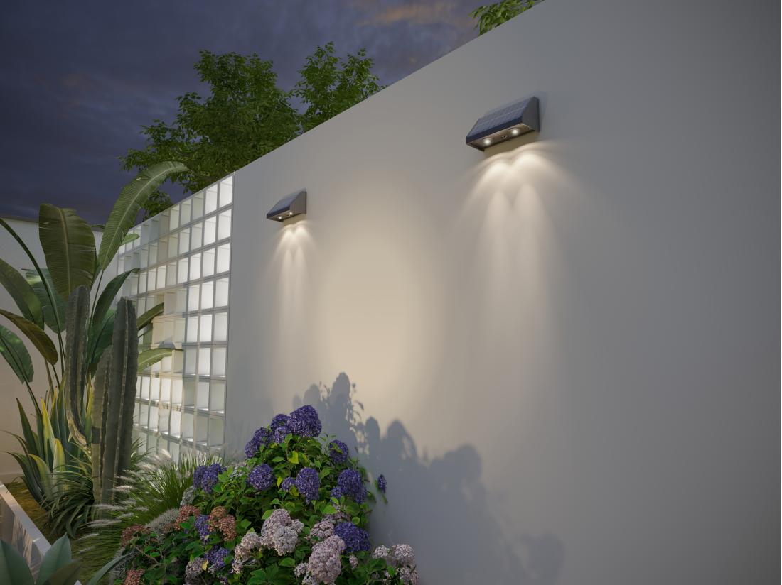 Vente Unique Lot De 2 Appliques Murales Solaires - 30 Lumens - Noir - SABORG