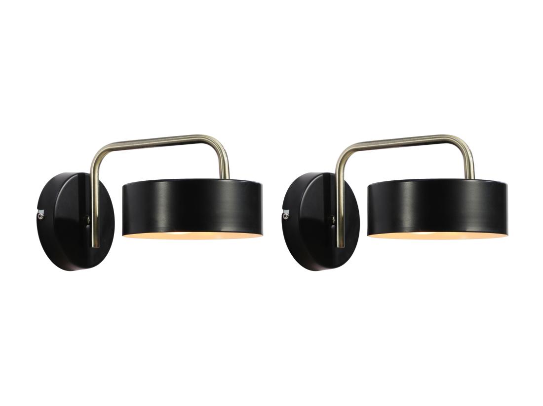 vente unique Lot de 2 appliques murales style vintage en métal - L.24 x H. 14.5 cm - Noir et or - OTILIE